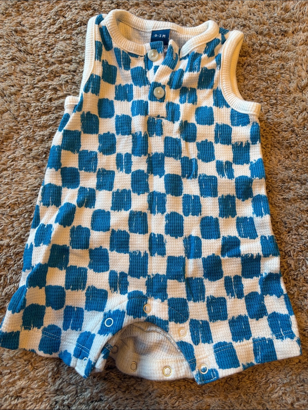 Baby old navy shorts romper blue checkers 0-3 months 100% cotton